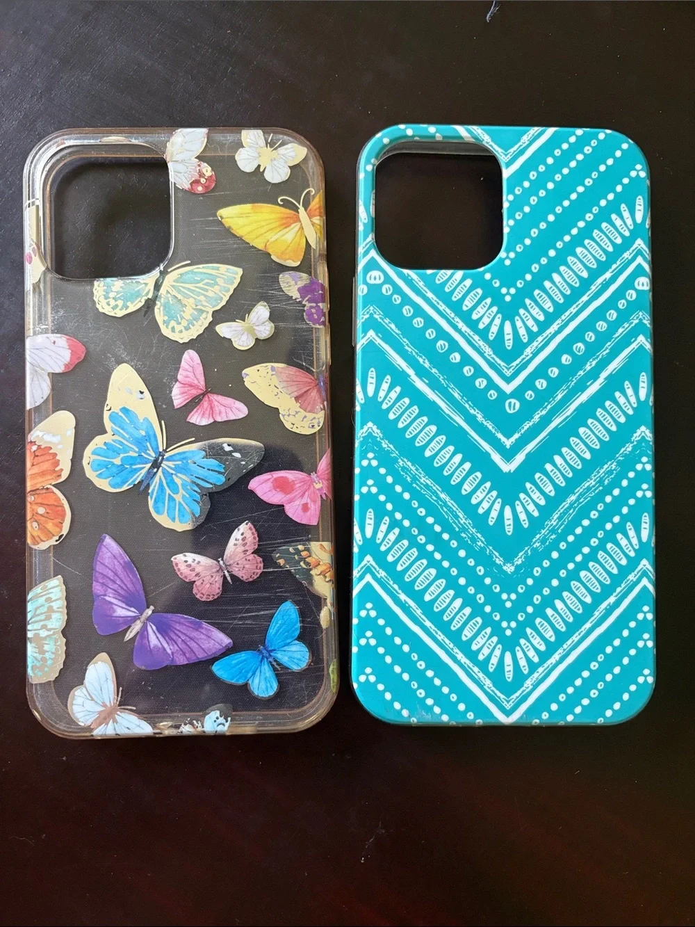Clear Butterfly & Teal Chevron I Phone 12  Case Bundle - Fits Most Smartphones